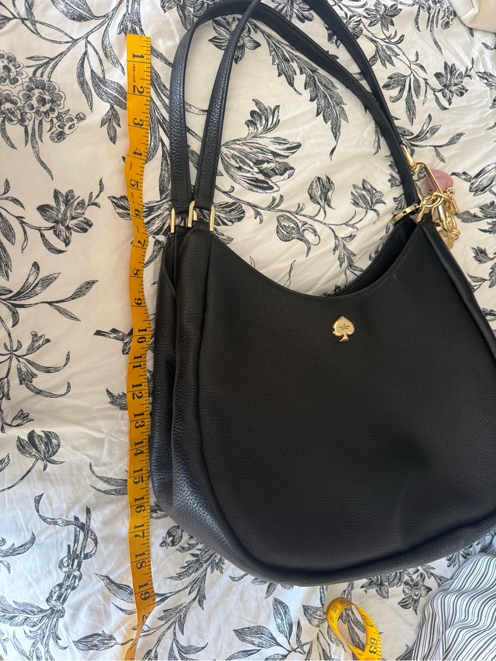 kate spade Black Pebbled Leather Shoulder Hobo with Heart Charm - Picture 8 of 9